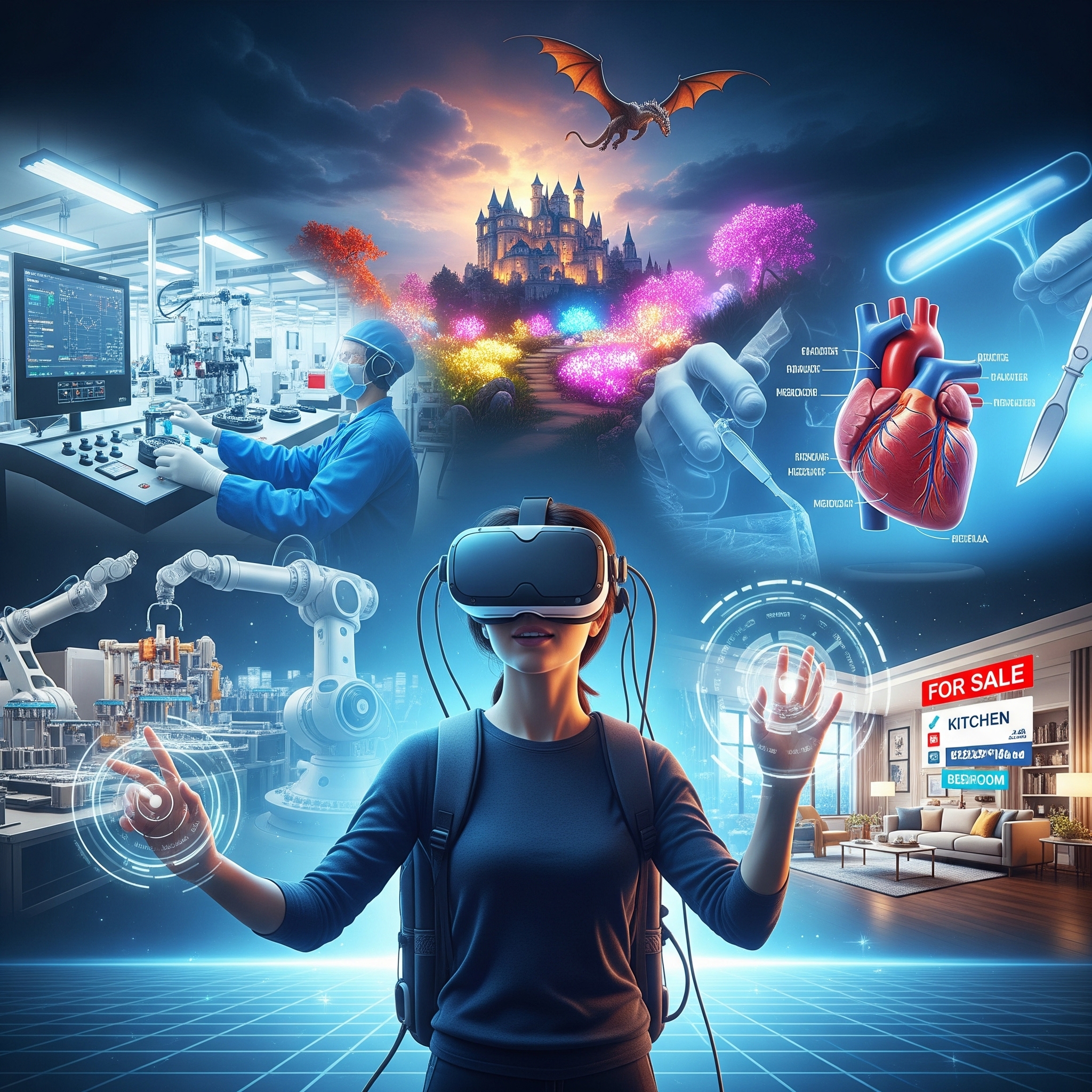 VR headset user in immersive training simulation