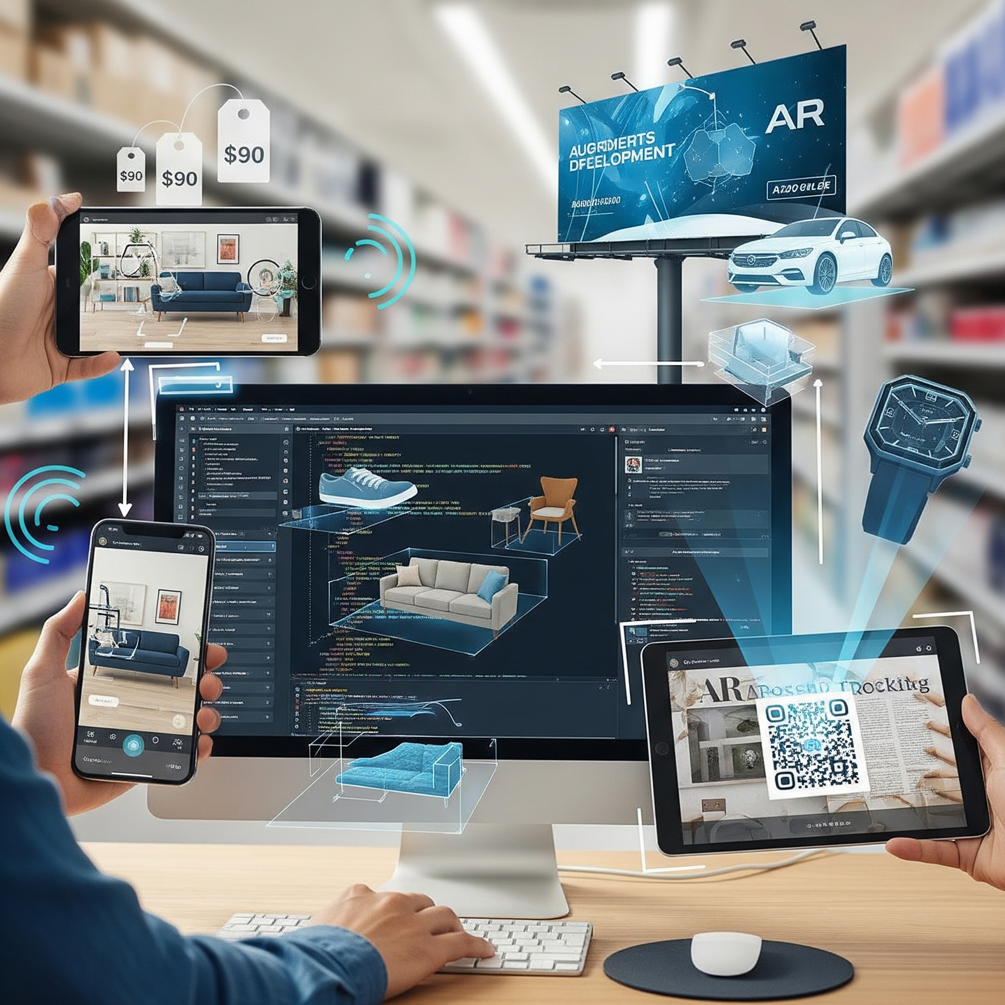 AR mobile application showing 3D product visualization